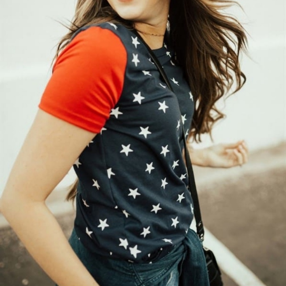 Stars and Red Sleeve Fourth of July Top!!